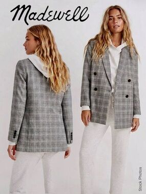Madewell Caldwell Double Breasted Blazer Peaked Lapel Edition Suiting Glen Plaid